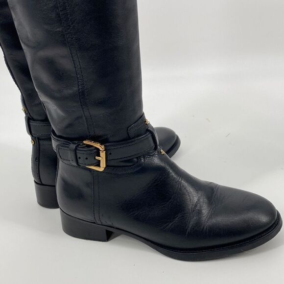 Tory Burch Leather Knee High Logo Riding Boots Black Size 6‎ - Picture 15 of 16